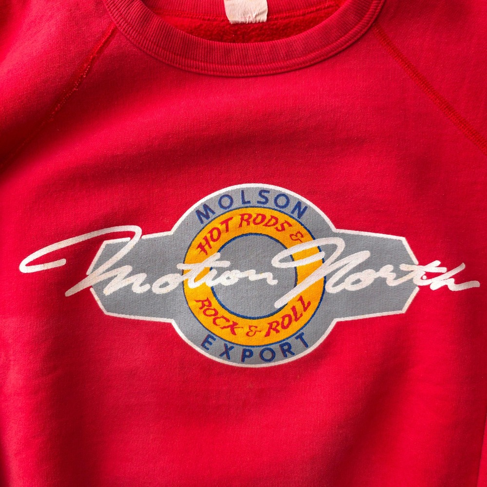 Molson Export Motion North Mens L Red Hot Rods Rock & Roll Sweatshirt 1990s - Picture 2 of 9